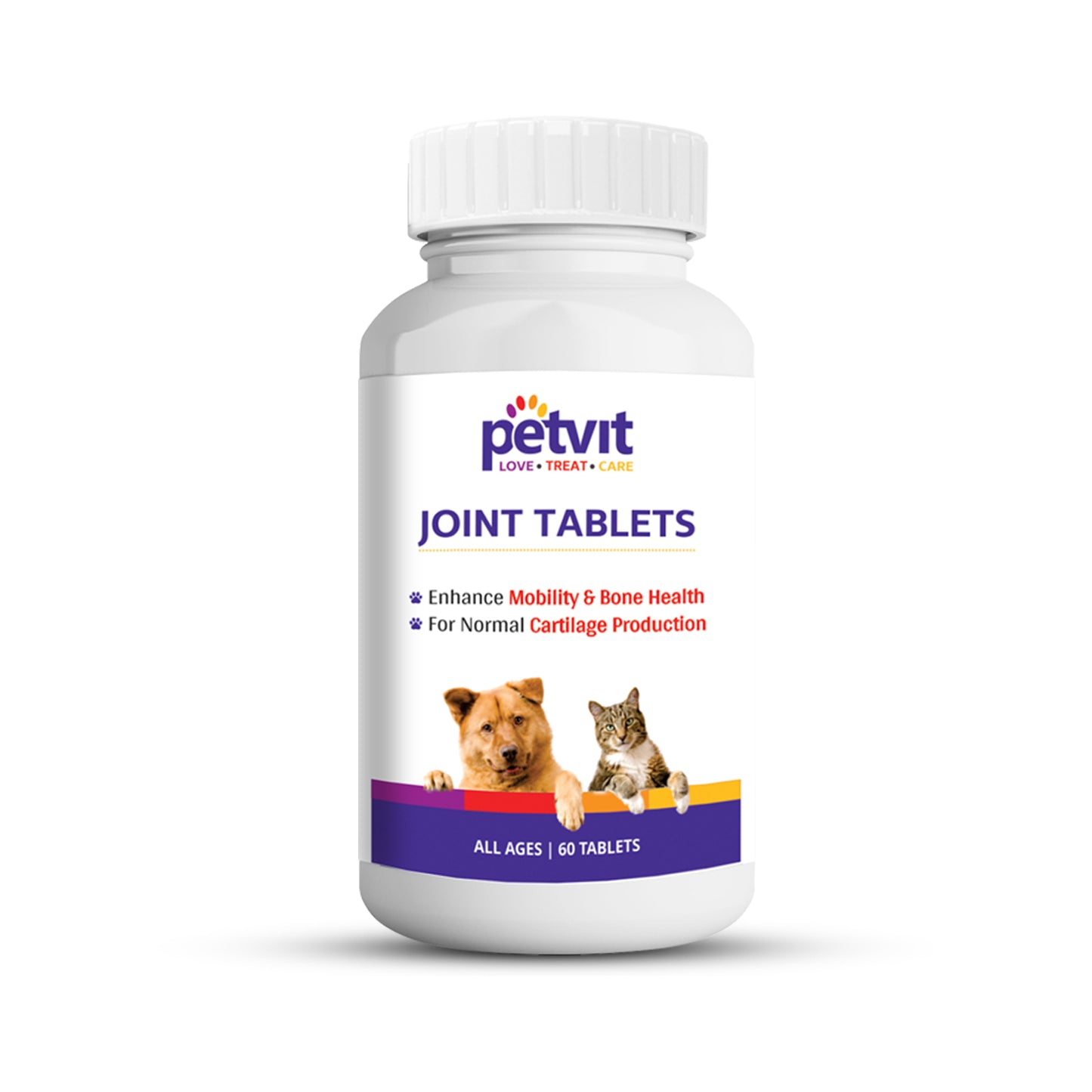 Petvit Joint-Cartilage Supplement for Dogs & Cats | Glucosamine, Chondroitin, MSM, Collagen & Hyaluronic Acid | Calcium Tablet | 60 Chewable Tablets