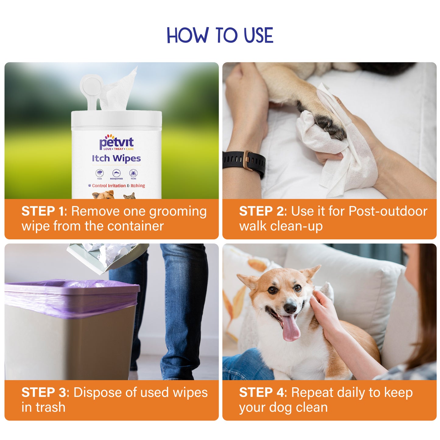Petvit anti itch wipes - soothing aloe vera formula