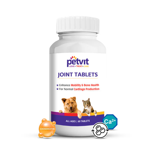 Petvit Joint-Cartilage Supplement for Dogs & Cats | Glucosamine, Chondroitin, MSM, Collagen & Hyaluronic Acid | Calcium Tablet | 60 Chewable Tablets