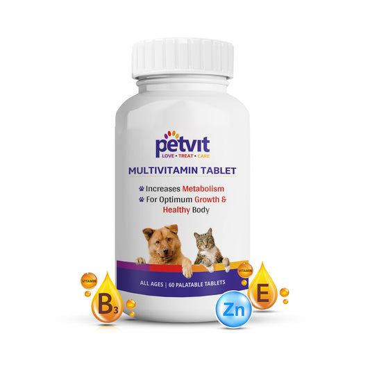 Petvit Multivitamin & Multimineral Supplement with 18 Ingredients for Skin-Coat, Joint Care, Digestion, Heart & Immunity for Dogs & Cats - 60 Palatable Chewable Tablets | for All Age Group
