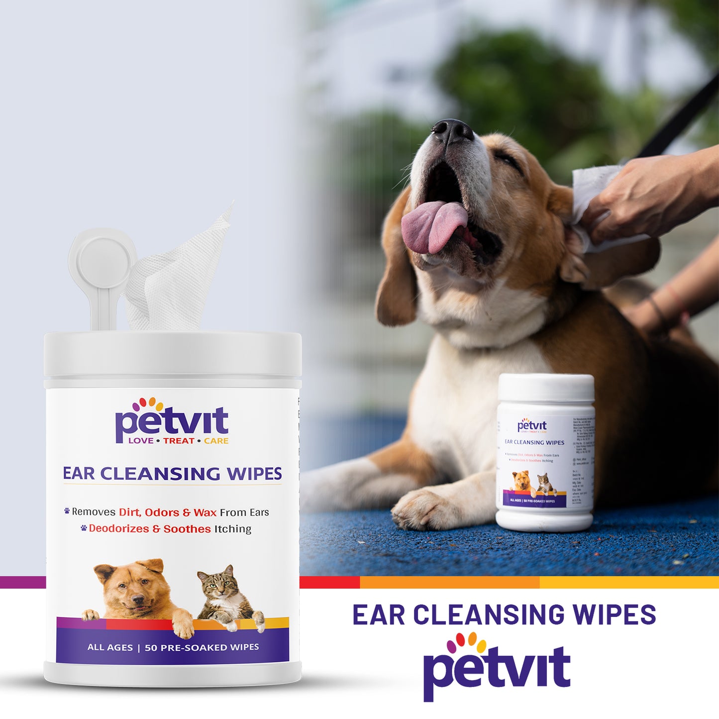 Petvit Dog Wipes for cleaning Ear | Wet Wipes for Dog - Cleans Ears & Face | Dog Wet Wipes for grooming | Pack of 1 | 50 Count