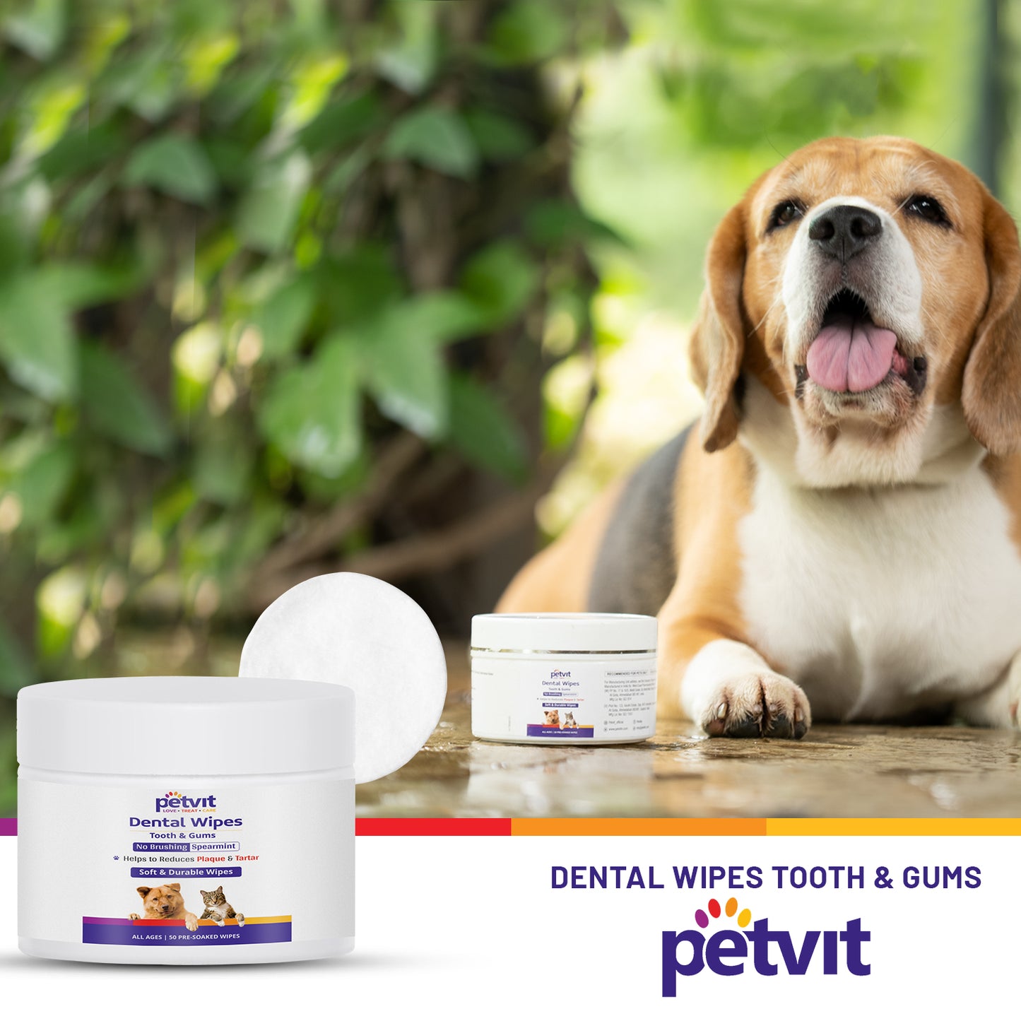 Petvit Dog Wipes for Cleaning Tooth & Gum | Contains Peppermint Oil & Menthol | Wet Wipes Dog Dental Care | Freshens Breath & Cleans Teeth | Removes Plaque, Tartar and Debris | 50 Pulls