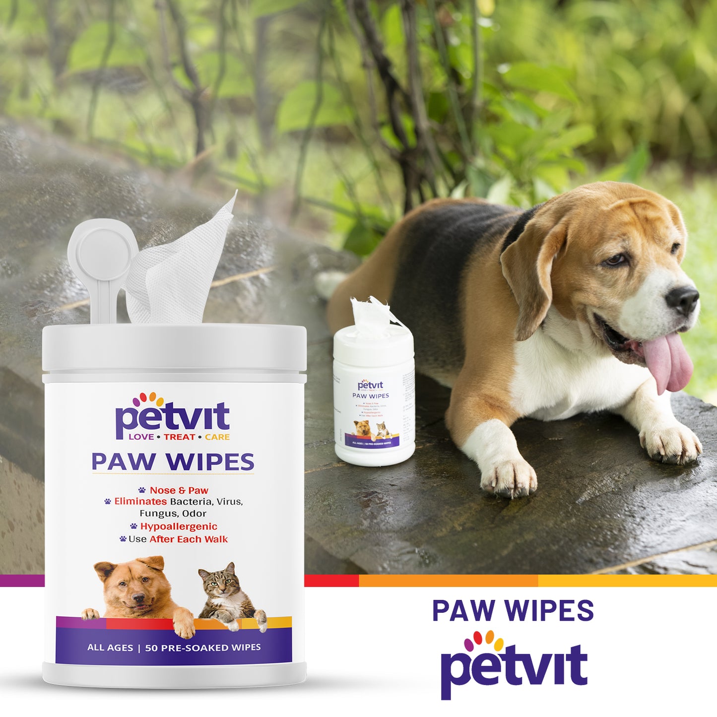 Petvit Nose and Paws Wipes | Gentle Cleaning for Healthy Skin, Mild Formula Designed for Sensitive Nose and Paws - 50 Wipes