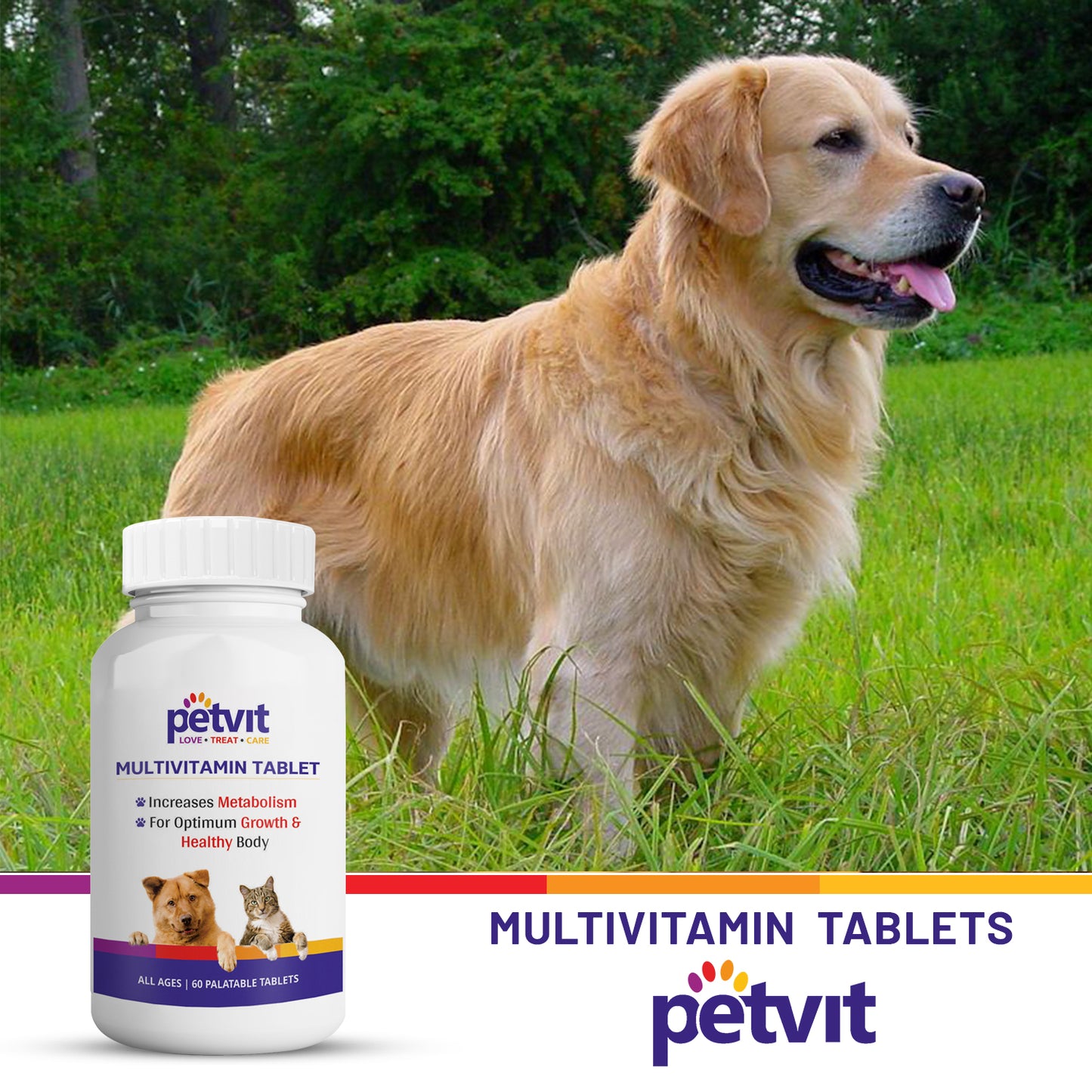 Petvit Multivitamin & Multimineral Supplement with 18 Ingredients for Skin-Coat, Joint Care, Digestion, Heart & Immunity for Dogs & Cats - 60 Palatable Chewable Tablets | for All Age Group