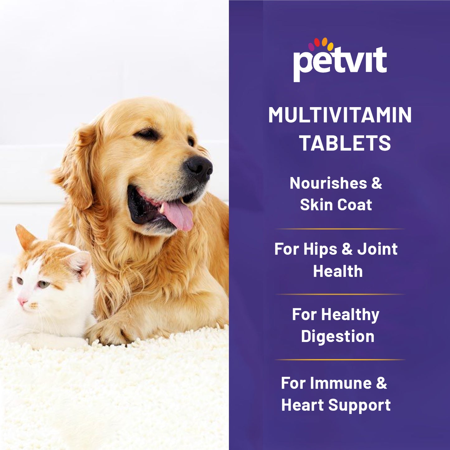 Petvit Multivitamin & Multimineral Supplement with 18 Ingredients for Skin-Coat, Joint Care, Digestion, Heart & Immunity for Dogs & Cats - 60 Palatable Chewable Tablets | for All Age Group