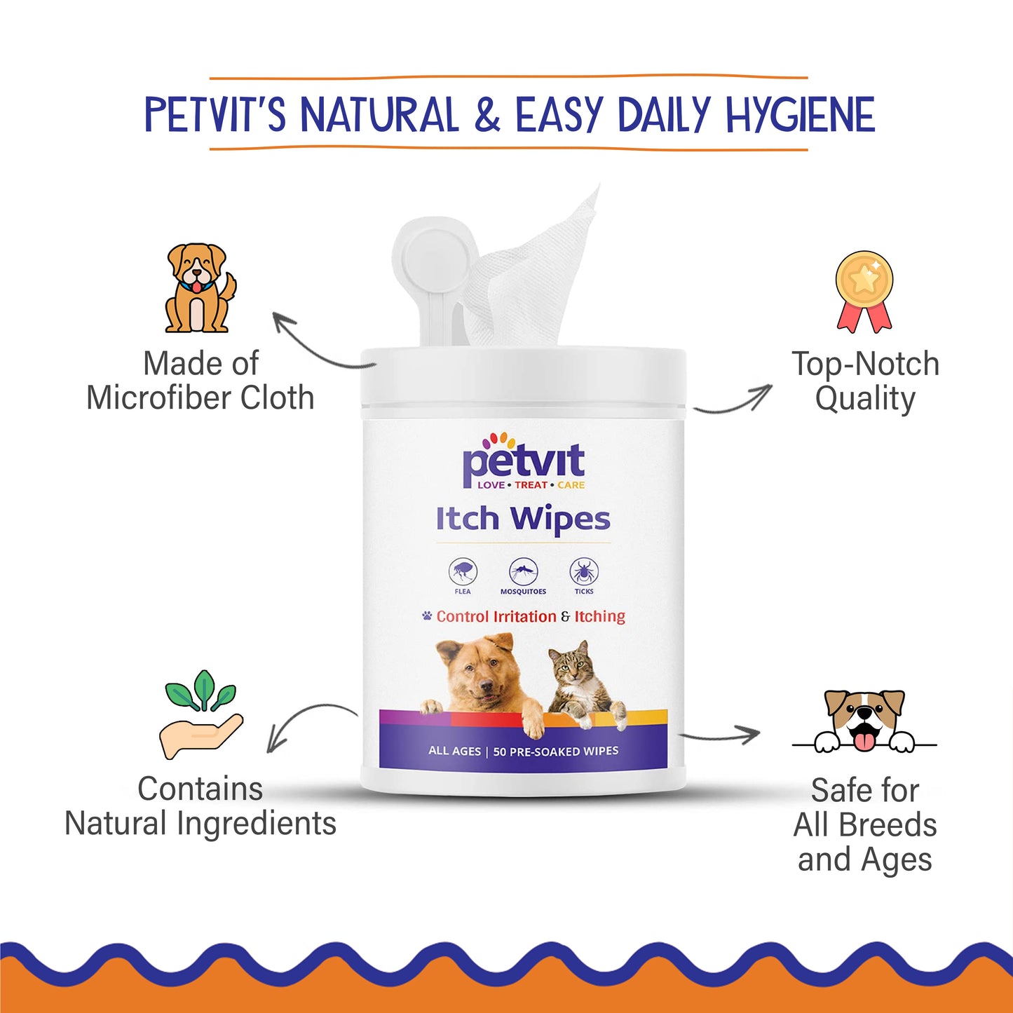 Petvit grooming wipes - ideal for post-walk freshening