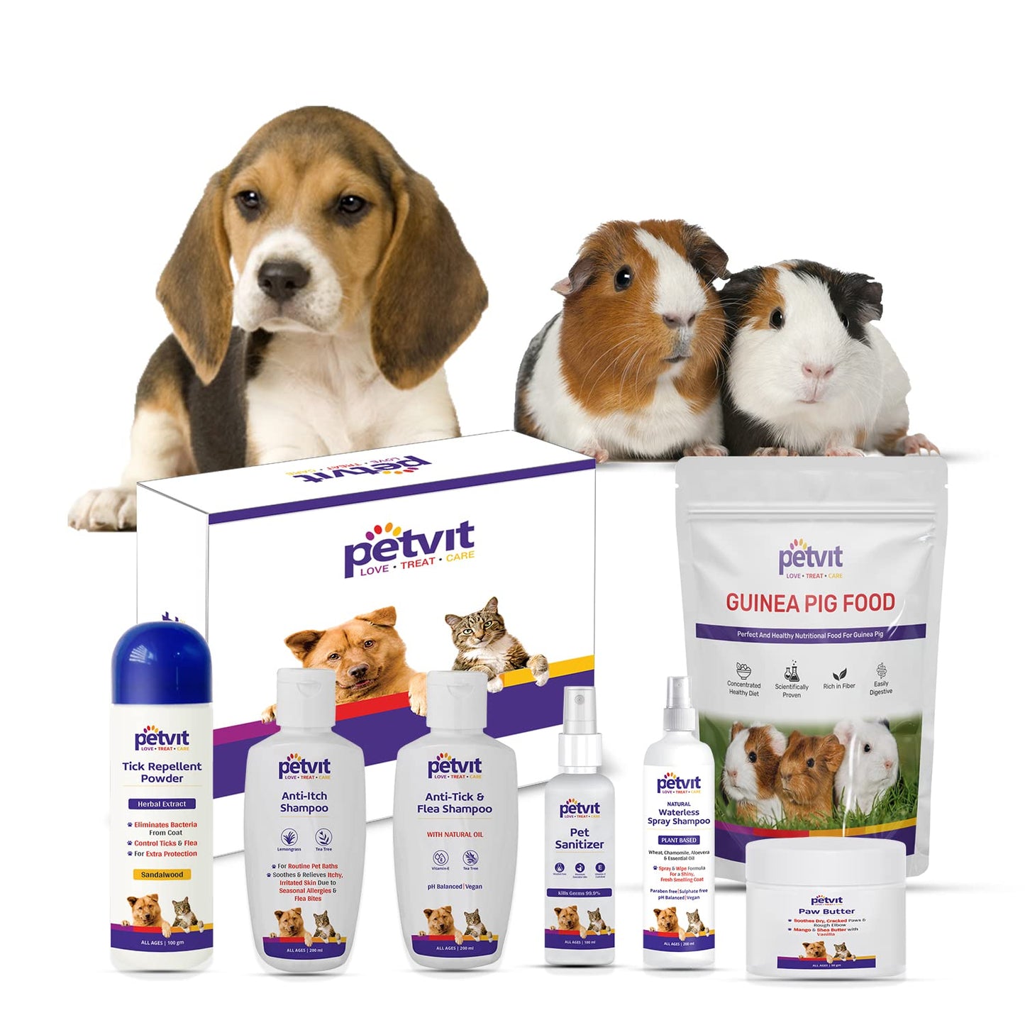 Petvit Beagle 6 in 1 Combo Grooming from Head to Tail for Your Dog & Guinea Pig Food with Corn Meal | Wheat | Alfalfa Meal | Roasted Gram | Vitamins & Minerals -1kg (Combo)