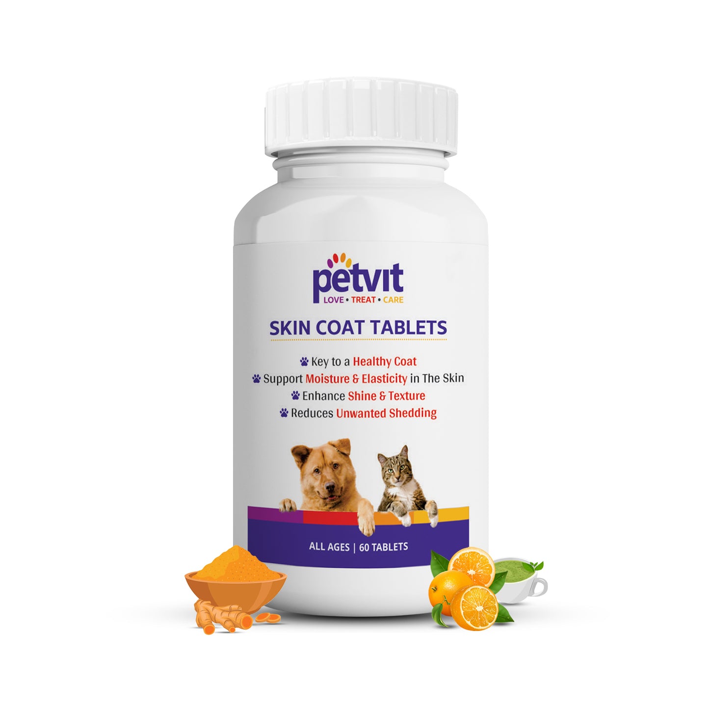 Petvit Dog Skin and Coat Supplement Tablets | Dog Hair Loss Treatment - Added Turmeric & Essential Vitamins | Supports Healthy Skin & Shiny Coat | 60 Tablets