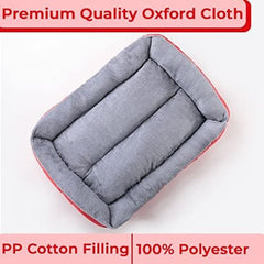 Petvit Dog & Cat Bed|Super Soft Plush Top Pet Bed|Oxford Cloth Polyester Filling|Machine Washable Dog Bed|Rectangular Cat Bed with Rise-Edge Pillow|QY036R-S|Red