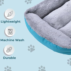 Petvit Dog & Cat Bed|Super Soft Plush Top Pet Bed|Oxford Cloth Polyester Filling|Machine Washable Dog Bed|Rectangular Cat Bed with Rise-Edge Pillow|QY036B-S|Sky Blue