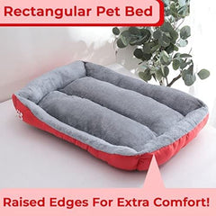 Petvit Dog & Cat Bed|Super Soft Plush Top Pet Bed|Oxford Cloth Polyester Filling|Machine Washable Dog Bed|Rectangular Cat Bed with Rise-Edge Pillow|QY036R-S|Red