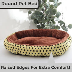 Petvit Dog & Cat Bed|Soft Plush Top Pet Bed|Oxford Cloth Polyester Filling|Medium Washable Dog Bed|Circular Cat Bed with Rise-Edge Pillow|QY039YC-M|Yellow & Coffee