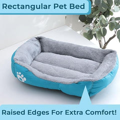 Petvit Dog & Cat Bed|Super Soft Plush Top Pet Bed|Oxford Cloth Polyester Filling|Machine Washable Dog Bed|Rectangular Cat Bed with Rise-Edge Pillow|QY036B-S|Sky Blue