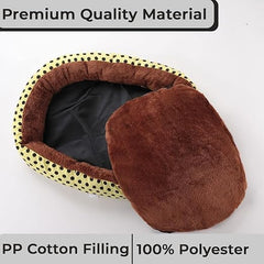 Petvit Dog & Cat Bed|Soft Plush Top Pet Bed|Oxford Cloth Polyester Filling|Medium Washable Dog Bed|Circular Cat Bed with Rise-Edge Pillow|QY039YC-M|Yellow & Coffee