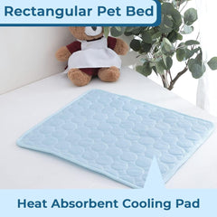 Petvit Rectangular Dog & Cat Bed|Premium Cool Ice Silk with Polyester with Bottom Mesh|Multi-Utility Self-Cooling Pad for Dog & Cat|Light-Weight & Durable Dog Bed|ZQCJ001LB-L|Light Blue