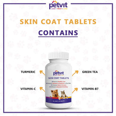 Petvit Dog Skin and Coat Supplement Tablets | Dog Hair Loss Treatment - Added Turmeric & Essential Vitamins | Supports Healthy Skin & Shiny Coat | 60 Tablets