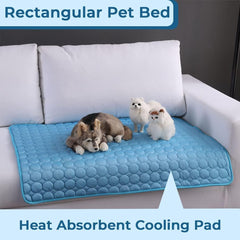 Petvit Rectangular Dog & Cat Bed|Premium Cool Ice Silk with Polyester with Bottom Mesh|Multi-Utility Self-Cooling Pad for Dog & Cat|Light-Weight & Durable Dog Bed|ZQCJ001B-XL|Blue
