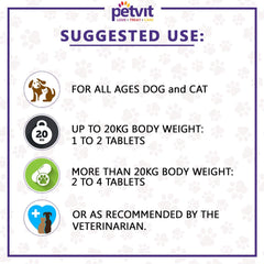 Petvit Dog Skin and Coat Supplement Tablets | Dog Hair Loss Treatment - Added Turmeric & Essential Vitamins | Supports Healthy Skin & Shiny Coat | 60 Tablets