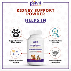 Petvit Kidney Support Powder - Natural Renal Health Supplement for Dogs and Cats (All ages)- 100 gm