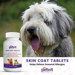 Petvit Dog Skin and Coat Supplement Tablets | Dog Hair Loss Treatment - Added Turmeric & Essential Vitamins | Supports Healthy Skin & Shiny Coat | 60 Tablets