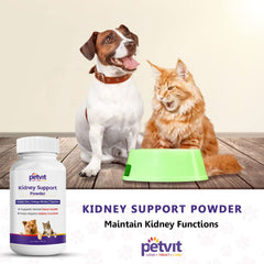 Petvit Kidney Support Powder - Natural Renal Health Supplement for Dogs and Cats (All ages)- 100 gm