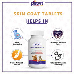 Petvit Dog Skin and Coat Supplement Tablets | Dog Hair Loss Treatment - Added Turmeric & Essential Vitamins | Supports Healthy Skin & Shiny Coat | 60 Tablets