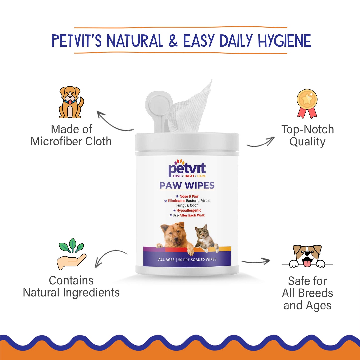 Petvit dog grooming wipes - fresh scent for every pet