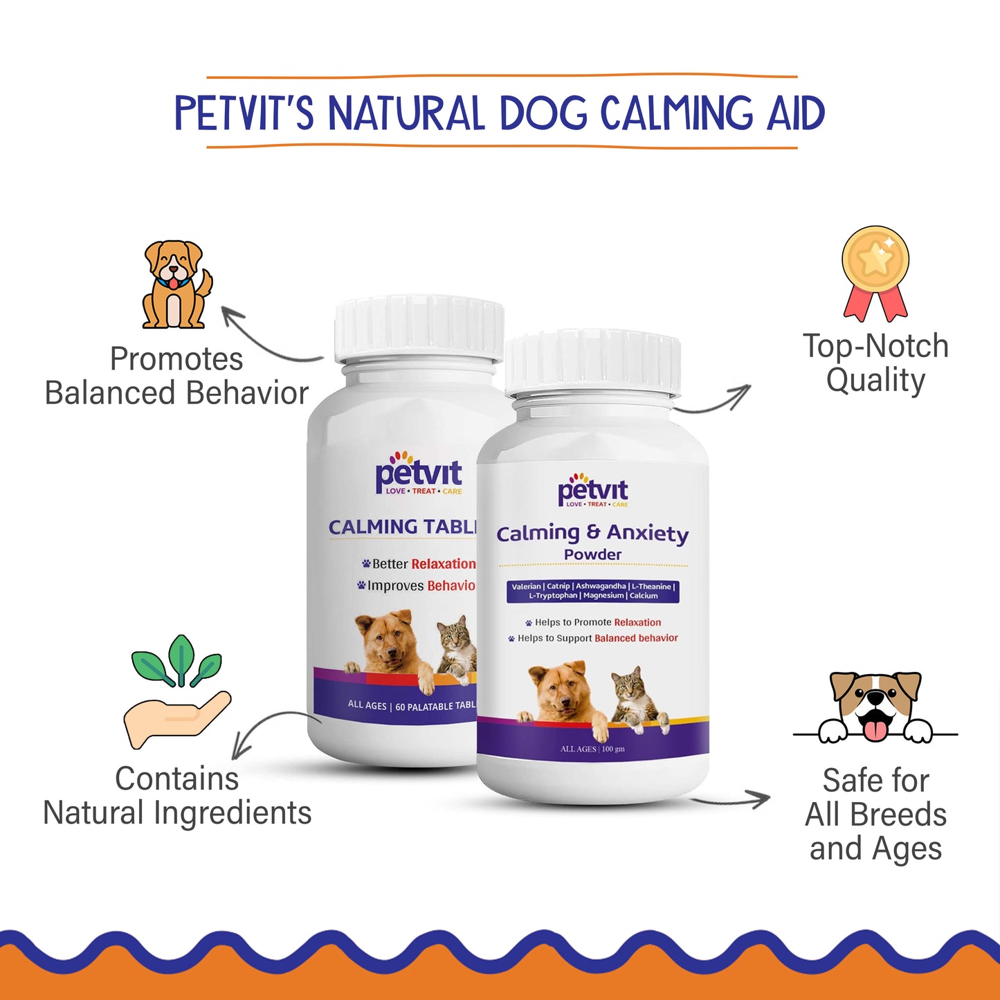 Petvit Calming Tablets - Easy to swallow dog supplement