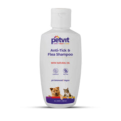 Anti-Tick, Flea, Larvae, Lice, Mosquitoes Shampoo with Vitamin E & Tea Tree Oil |Vegan, Cruelty-Free, pH Balanced, Hypoallergenic, For All Breed Dog/Cat - 200ml