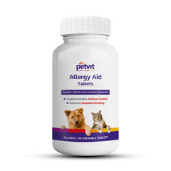 Petvit Allergy Aid Tablets| Allergy Aid for Cats and Dogs | Pet Allergy Support | Best Seasonal Allergy Relief supplements | Premium Plant-based Ingredients | All Breeds of Dogs & Cats - 60 Chewable Tablets