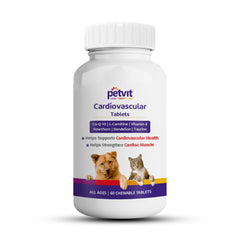 Petvit Cardiovascular Tablets | Coenzyme Q-10 Dog & Cat Supplements | Pet Health Supplement for Dogs & Cats | Supports Cardiovascular System | All Breeds of Dogs & Cats – 60 Chewable Tablets