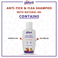 Anti-Tick, Flea, Larvae, Lice, Mosquitoes Shampoo with Vitamin E & Tea Tree Oil |Vegan, Cruelty-Free, pH Balanced, Hypoallergenic, For All Breed Dog/Cat - 200ml