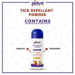 Tick Repellent Powder with Sandalwood, Bakuchi | For Ticks and Fleas, Itching, Fungal Infection| Paraben Free & pH-Balance -For All Breed Dog & Cat – 100gm