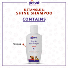 Detangle & Shine Shampoo with Tulsi Oil | Detangles & Conditions for Soft/Shiny/Healthy Coat, Vegan & Cruelty-Free, pH Balanced, Hypoallergenic, For All Breed Dog/Cat - 200ml