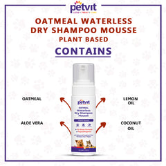 Oatmeal Waterless Dry Shampoo With Oatmeal, Aloe Extract, Lemon Essential Oil, Castor Oil & Coconut Oil | Bathless, Cleaning & Deodorizing |No Rinse Required| Free & pH-Balance |Hypoallergenic -For All Breed Dog & Cat -190ml