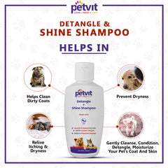 Detangle & Shine Shampoo with Tulsi Oil | Detangles & Conditions for Soft/Shiny/Healthy Coat, Vegan & Cruelty-Free, pH Balanced, Hypoallergenic, For All Breed Dog/Cat - 200ml