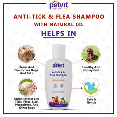 Anti-Tick, Flea, Larvae, Lice, Mosquitoes Shampoo with Vitamin E & Tea Tree Oil |Vegan, Cruelty-Free, pH Balanced, Hypoallergenic, For All Breed Dog/Cat - 200ml