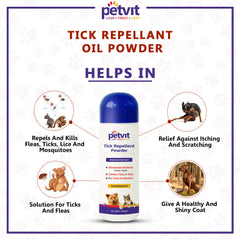 Tick Repellent Powder with Sandalwood, Bakuchi | For Ticks and Fleas, Itching, Fungal Infection| Paraben Free & pH-Balance -For All Breed Dog & Cat – 100gm