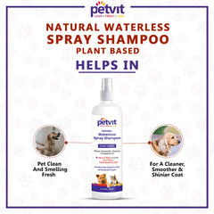 Plant Based Natural Waterless Spray Shampoo With Wheat Protein, Lemongrass Oil, Lavender, Rosemary, Eucalyptus, Coconut Oil, Castor Oil |For a Cleaner, Smoother & Shinier Coat | Dry | Waterless | pH-Balance | For All Breed Dog & Cat - 200ml