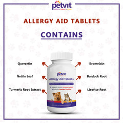 Petvit Allergy Aid Tablets| Allergy Aid for Cats and Dogs | Pet Allergy Support | Best Seasonal Allergy Relief supplements | Premium Plant-based Ingredients | All Breeds of Dogs & Cats - 60 Chewable Tablets