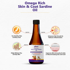 Petvit Omega Rich Skin & Coat Sardine Oil with Omega 3, Omega 6, Vitamin E, Vitamin A, Biotin | For Healthy Skin & Shiny Coat | Helps Relieves Dry & Itchy Skin | Sardine Fish Flavour | For All Ages Breed Dogs & Cat – 200ml