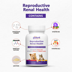 Petvit Reproductive Renal Health Tablet | For Bladder and Renal Health in Dogs and Cats | Improves Urinary Tract Health | Made with Natural Ingredients | Supports Kidney and Bladder Function | All Ages Breed Dogs & Cats – 30 Tablets