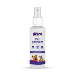 Petvit Pet Sanitizer with Citronella Oil, Neem Oil, Eucalyptus Oil, Vitamin E Oil Kills 99.9% Germs, Anti-Microbial, No Alcohol, Vet Approved, Hypoallergenic for All Breed Dog & Cat-100ml, White