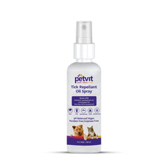 Petvit Tick Repellent Oil Spray with Coconut Oil, Tea Tree Oil, Eucalyptus Oil | Anti Tick Spray for All Breed Dogs & Cats –100 ml
