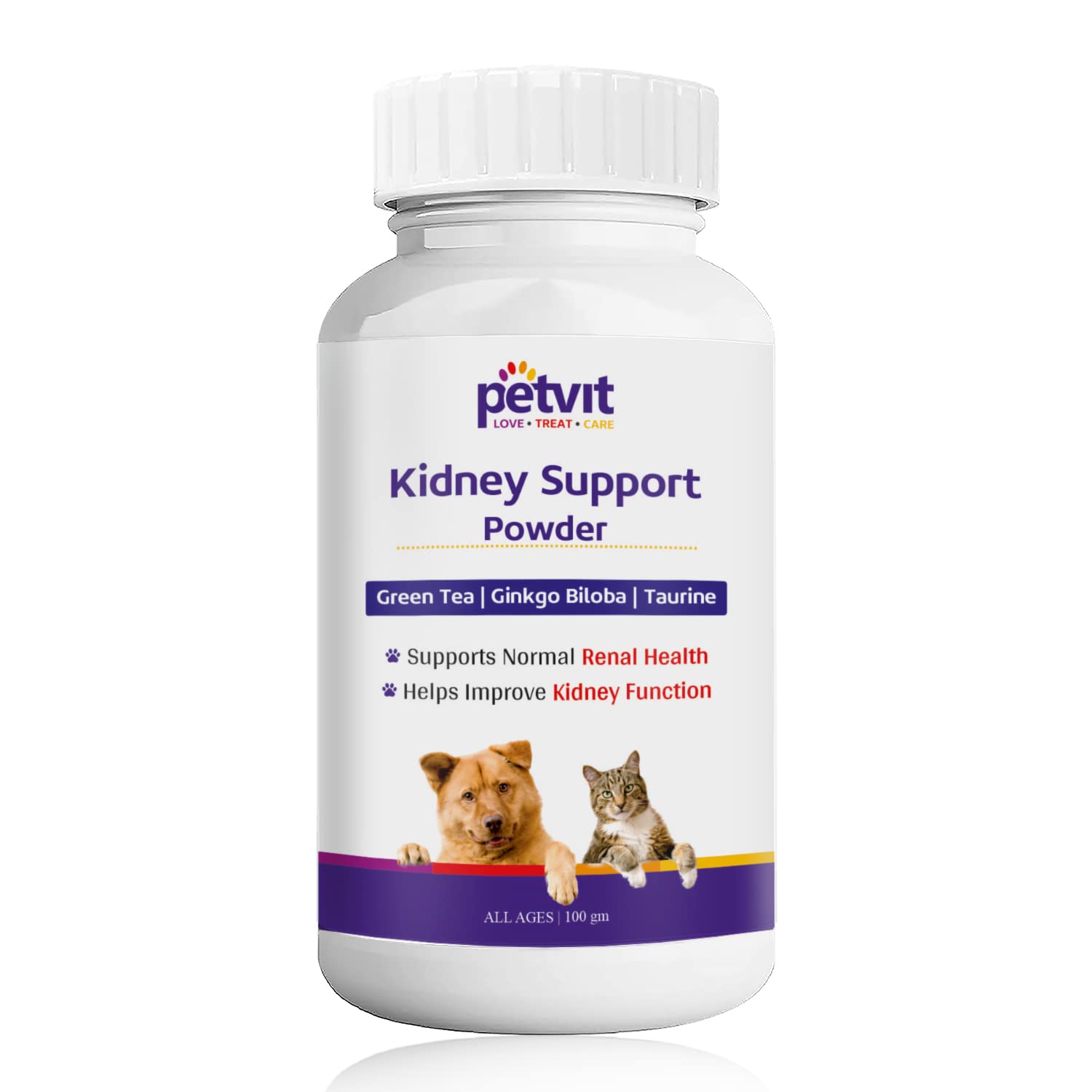 Petvit Kidney Support Powder | Best Support for Kidney | Functional Dog Supplement with Astragalus Root Extract & Green Tea Leaf Extract | All Breeds of Dogs & Cats – 100 GM