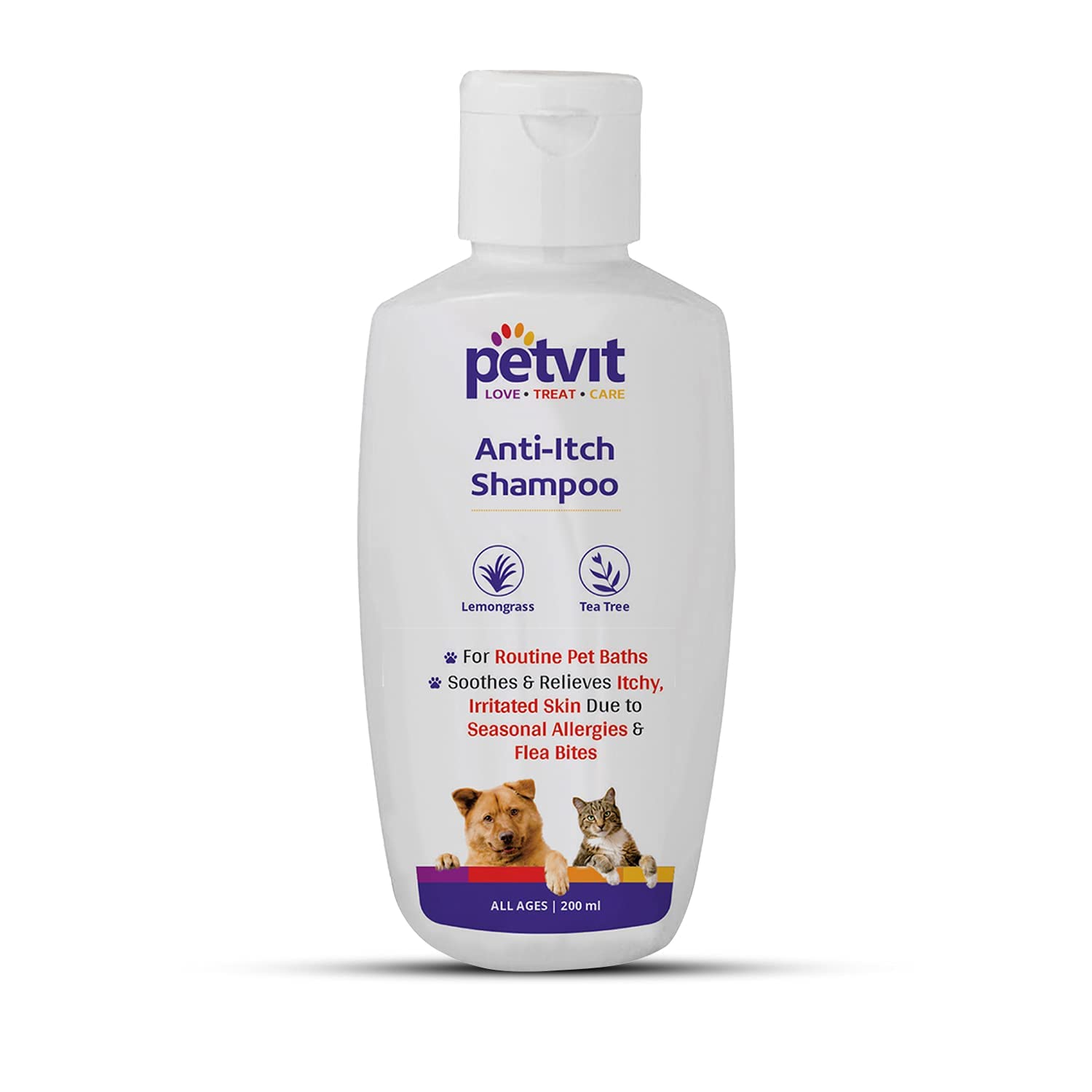 Petvit Anti Itch Shampoo with Tea Tree Oil & Lemon Grass Oil | for All Breed Dog/Cat - 200ml
