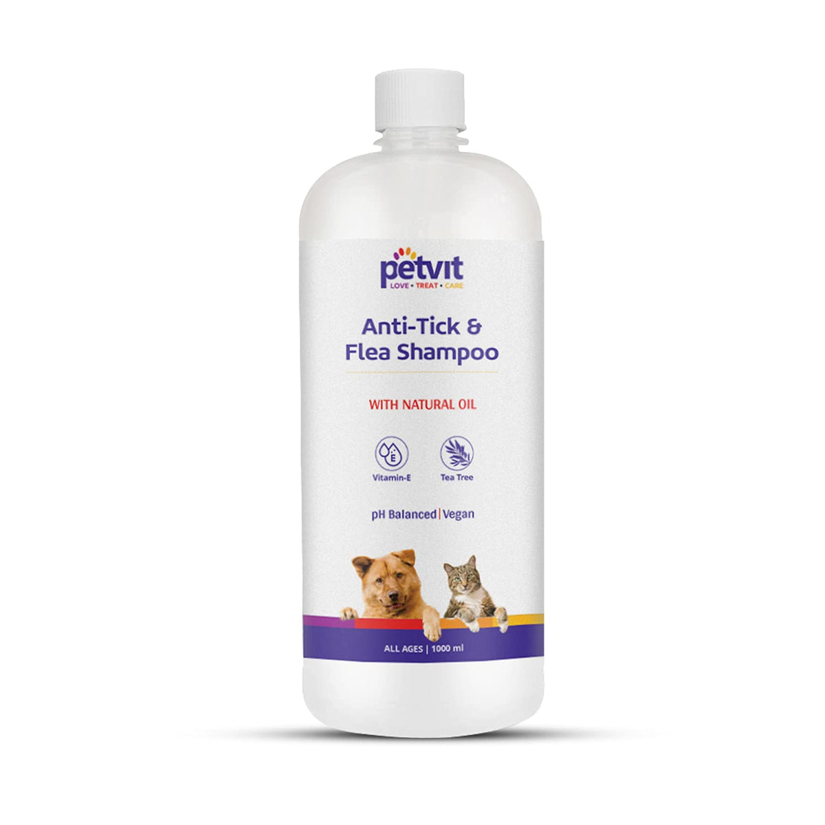 Petvit Anti-Tick & Flea Shampoo with Vitamin E & Tea Tree Oil | for All Breed Dog/Cat -1000 ML