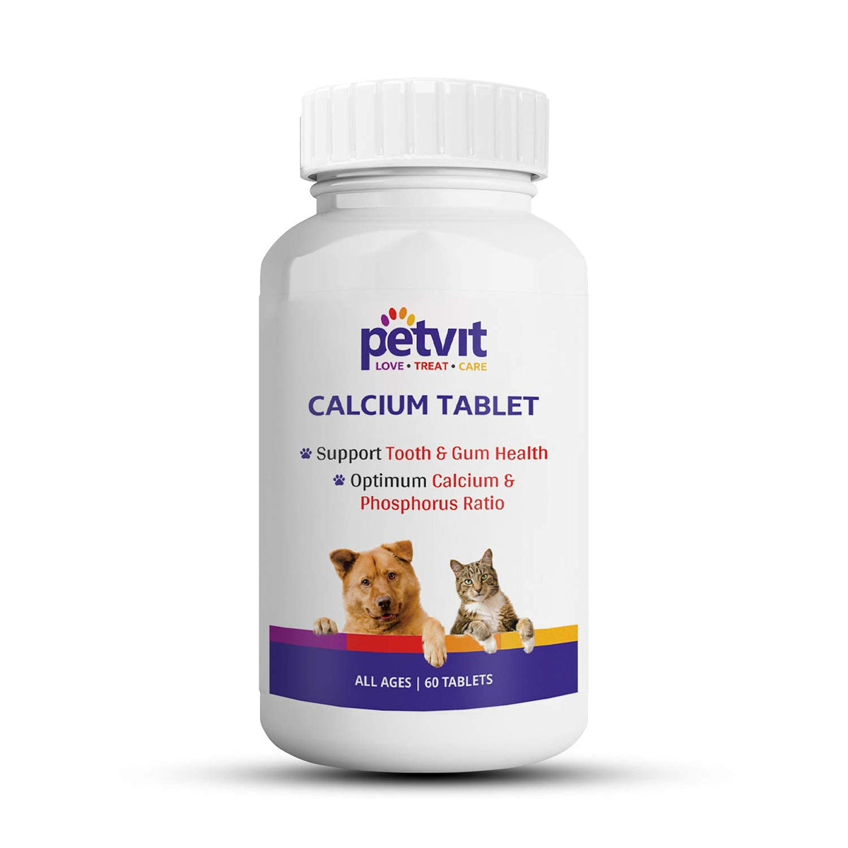 Petvit Calcium Tablet with Calcium, Phosphorus, Vitamin D3 & Vitamin B12 for Dog and Cat for Stronger Bones, Teeth & Growth in Pet for All Age Group – 60 Palatable Chewable Tablets