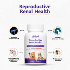 Petvit Reproductive Renal Health Tablet | For Bladder and Renal Health in Dogs and Cats | Improves Urinary Tract Health | Made with Natural Ingredients | Supports Kidney and Bladder Function | All Ages Breed Dogs & Cats – 30 Tablets