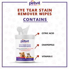 Eye Tear Stain Remover Wipes For Dogs And Cats l Keep Your Pets Eye Area Clean & Healthy - Fragrance Less 50 Wipes Paraben Free & Vegan | For All Age Group